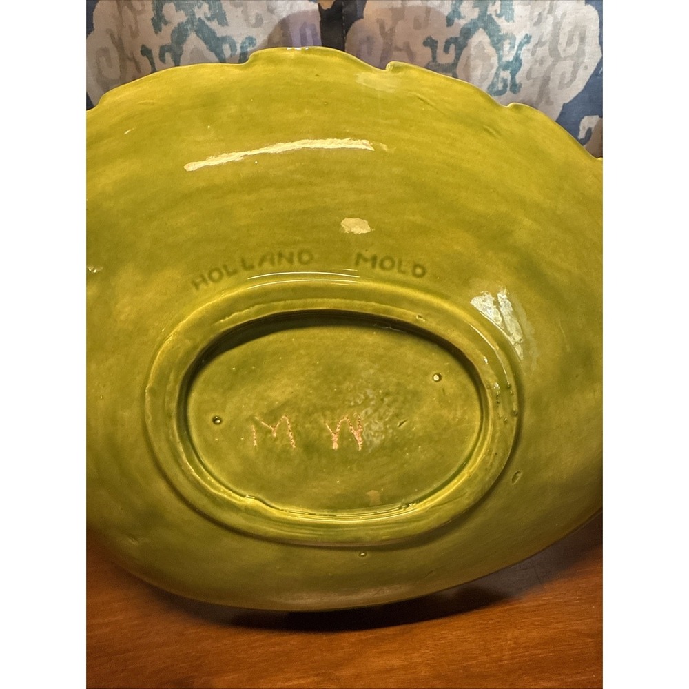 VINTAGE Ceramic ~HOLLAND MOLD Green LEAF CANDY DISH Hand Made. - Picture 7 of 12